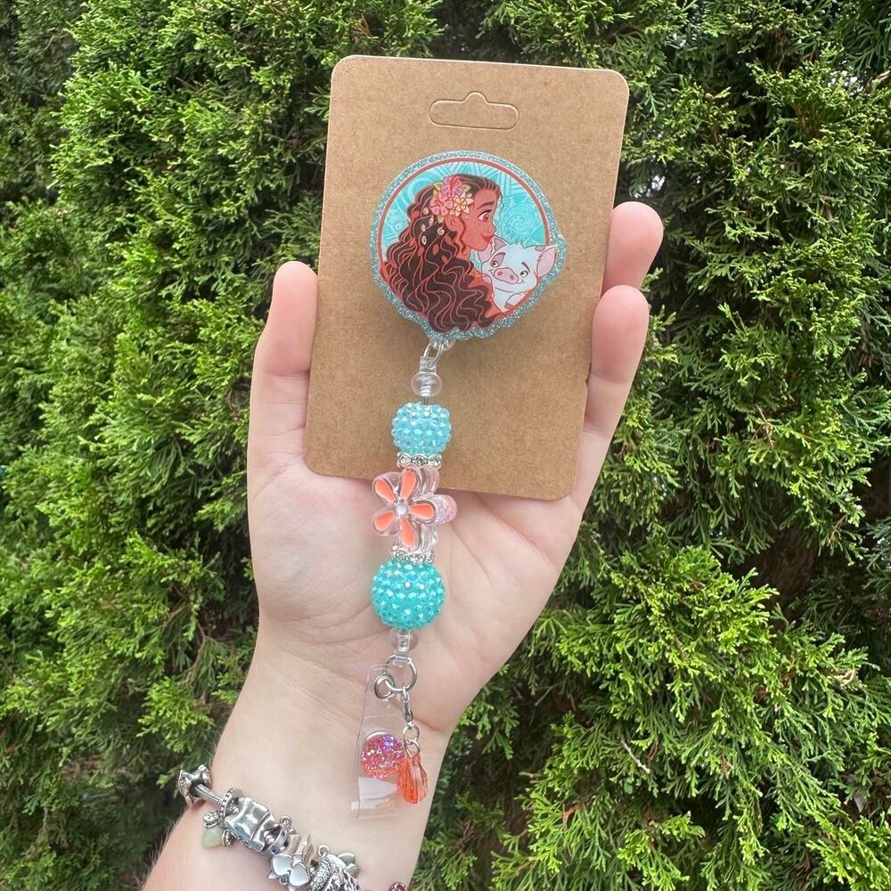 Moana and Pua Beaded Badge Reel